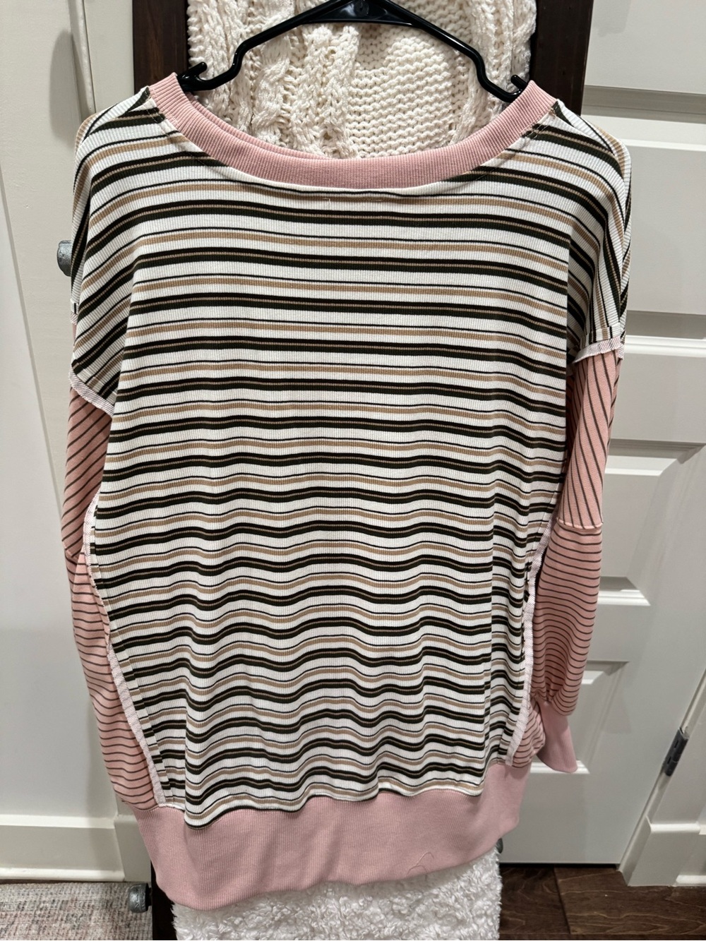BiBi Pink, Cream and Brown Striped Scoop-Neck Sweater - Picture 7 of 11